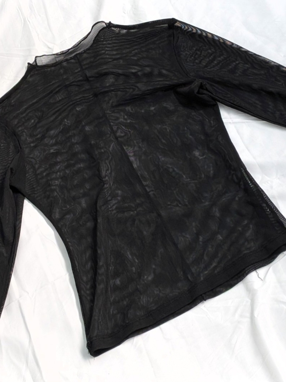 Mesh Sheer Mock-neck Long Sleeve Mesh Top